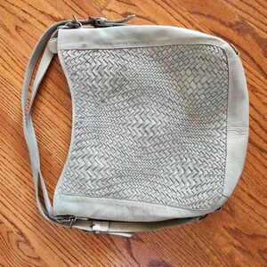 Muted Green Woven Leather Shoulder Bag